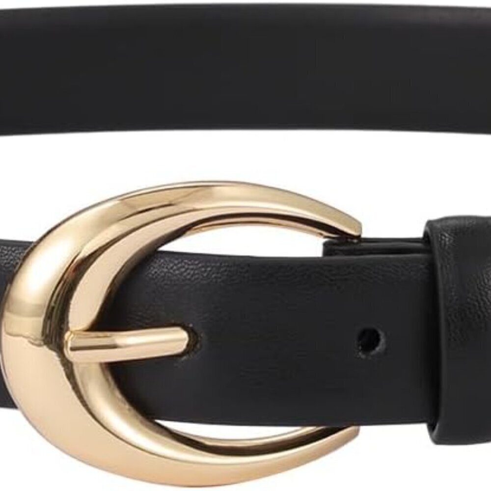 Women's Genuine Leather Thin Belt with Adjustable Fit and Gold Silver Buckle
